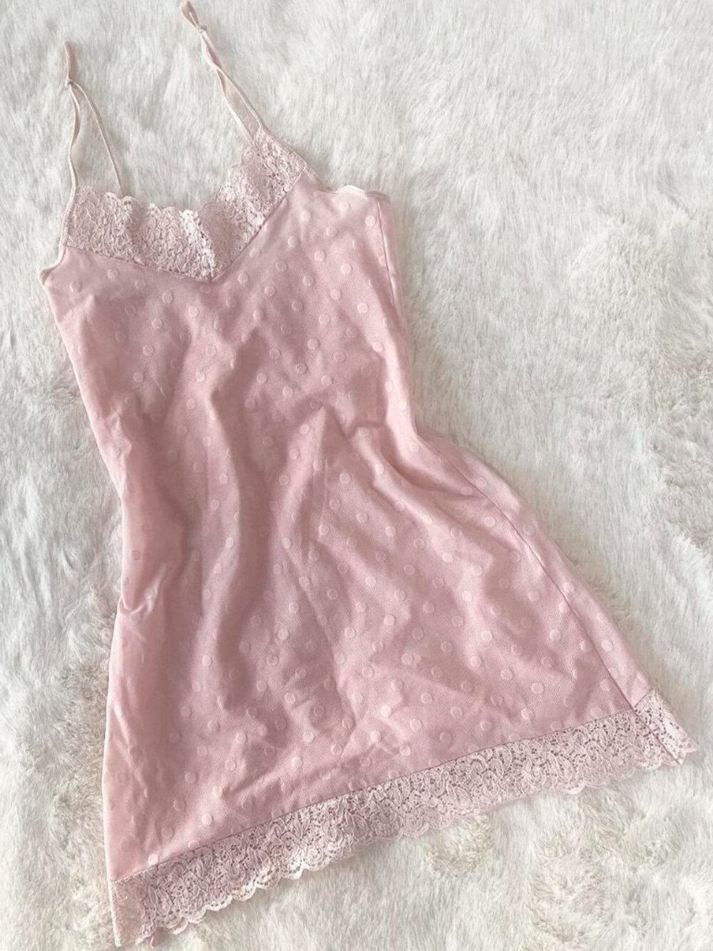 vintage light pink polka dot sheer lace cami/dress ♡
